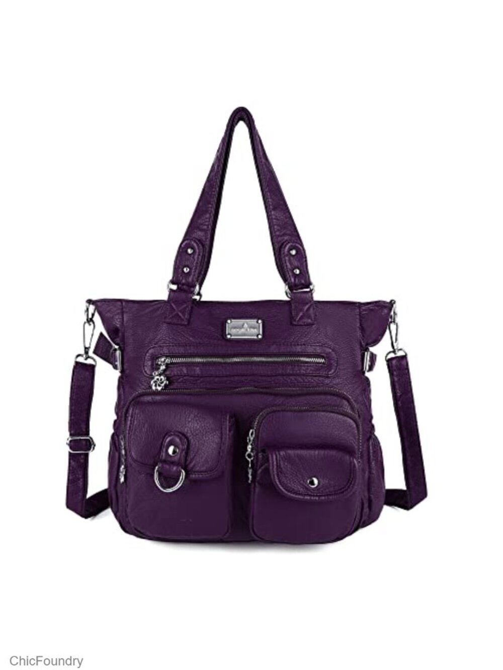 Angelkiss Satchel Bag w/ Pockets Shoulder Bags Faux Leather Travel Handbag
